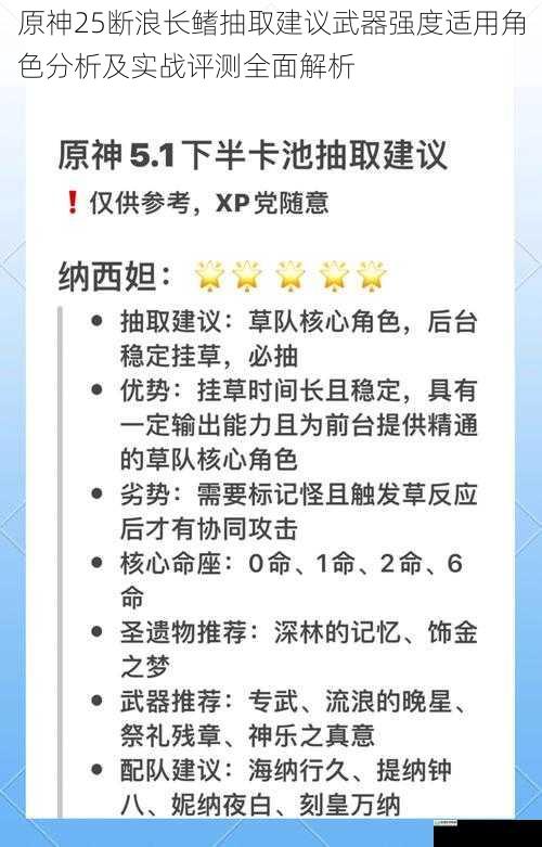 原神25断浪长鳍抽取建议武器强度适用角色分析及实战评测全面解析