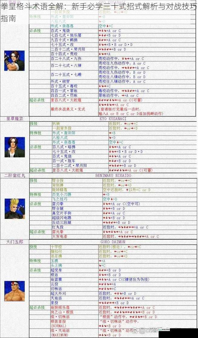 拳皇格斗术语全解：新手必学三十式招式解析与对战技巧指南