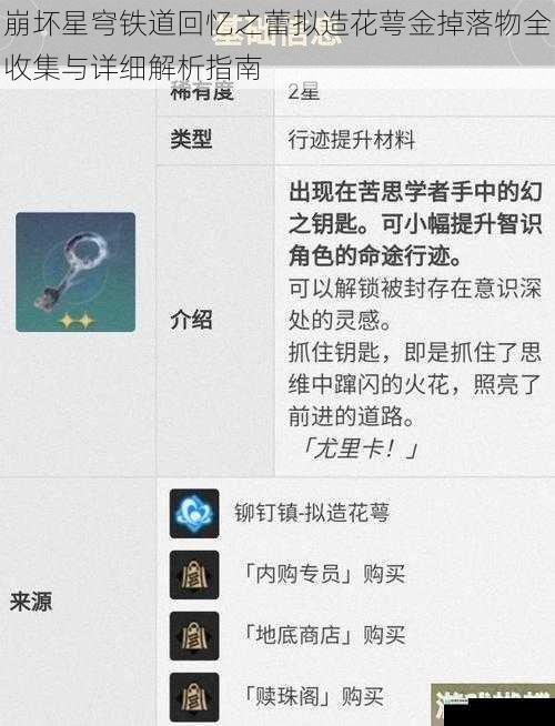 崩坏星穹铁道回忆之蕾拟造花萼金掉落物全收集与详细解析指南