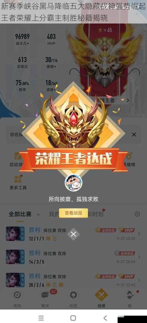 新赛季峡谷黑马降临五大隐藏战神强势崛起王者荣耀上分霸主制胜秘籍揭晓