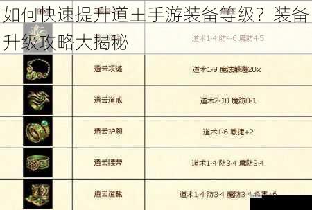 如何快速提升道王手游装备等级？装备升级攻略大揭秘