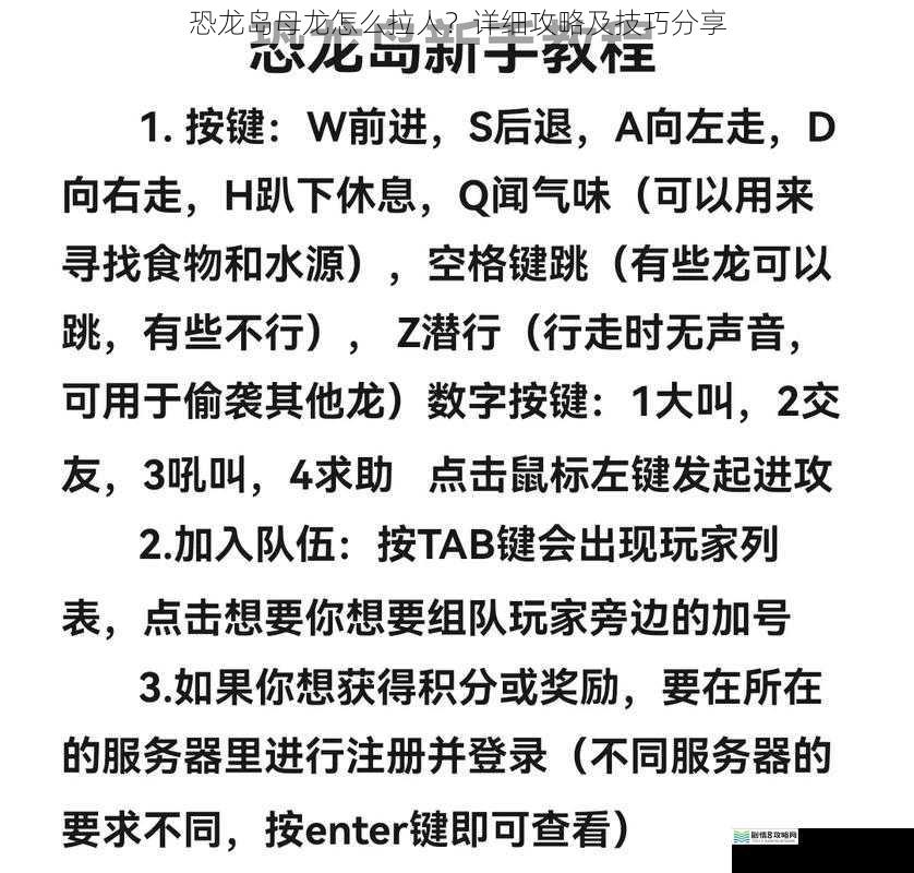恐龙岛母龙怎么拉人？详细攻略及技巧分享