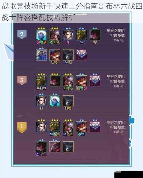 战歌竞技场新手快速上分指南哥布林六战四战士阵容搭配技巧解析